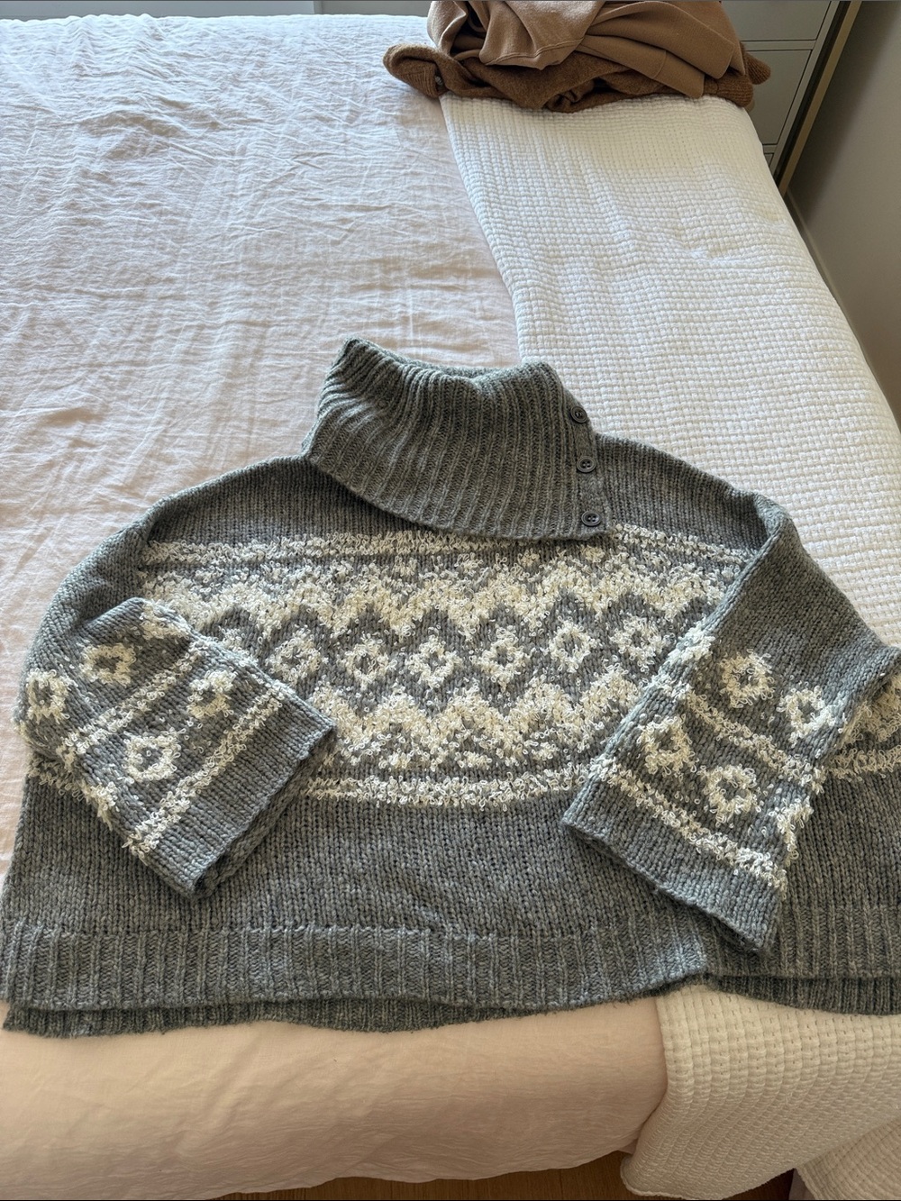 Free People Cozy Gray Fair Isle Turtleneck Sweater